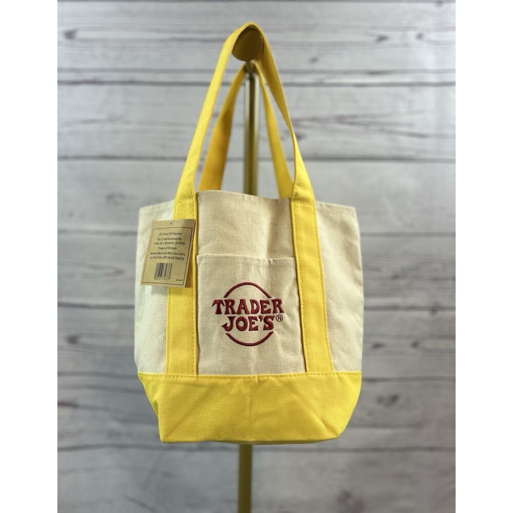 Trader Joe’s Mini Canvas Tote Bag Yellow Limited Edition New Small Grocery Tote